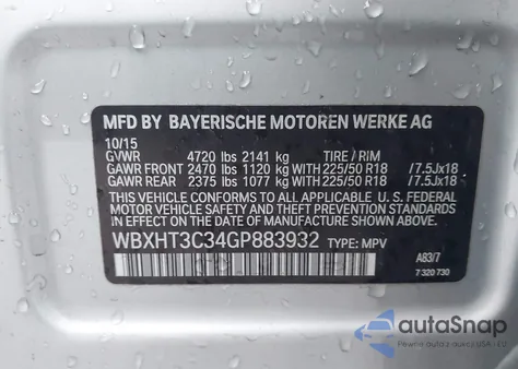 2016 BMW X1 xDrive28I from USA, damaged, VIN WBXHT3C34GP883932
